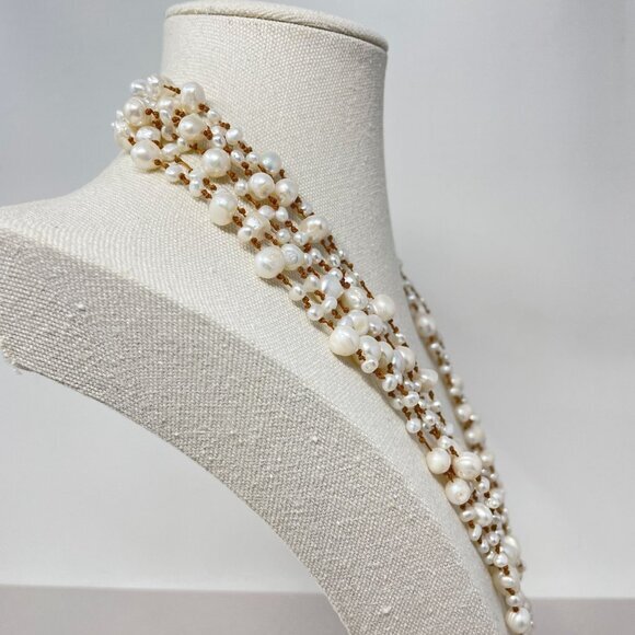 Multistrand‎ Pearl String Necklace Boho Coastal Classic - Picture 8 of 12